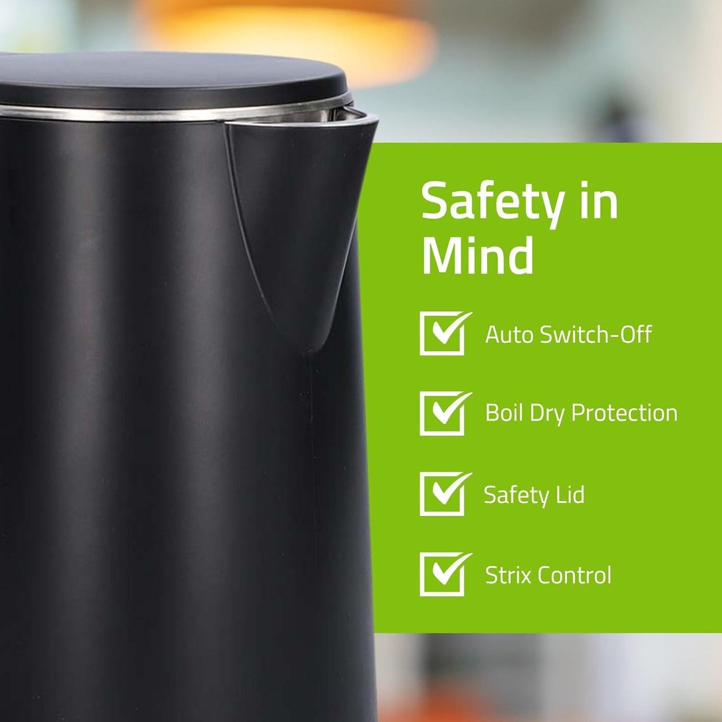 Nedis Electric Kettle | 1.5 l | Plastic | Black | Rotatable 360 degrees | Concealed heating element | Strix® controller | Boil-dry protection