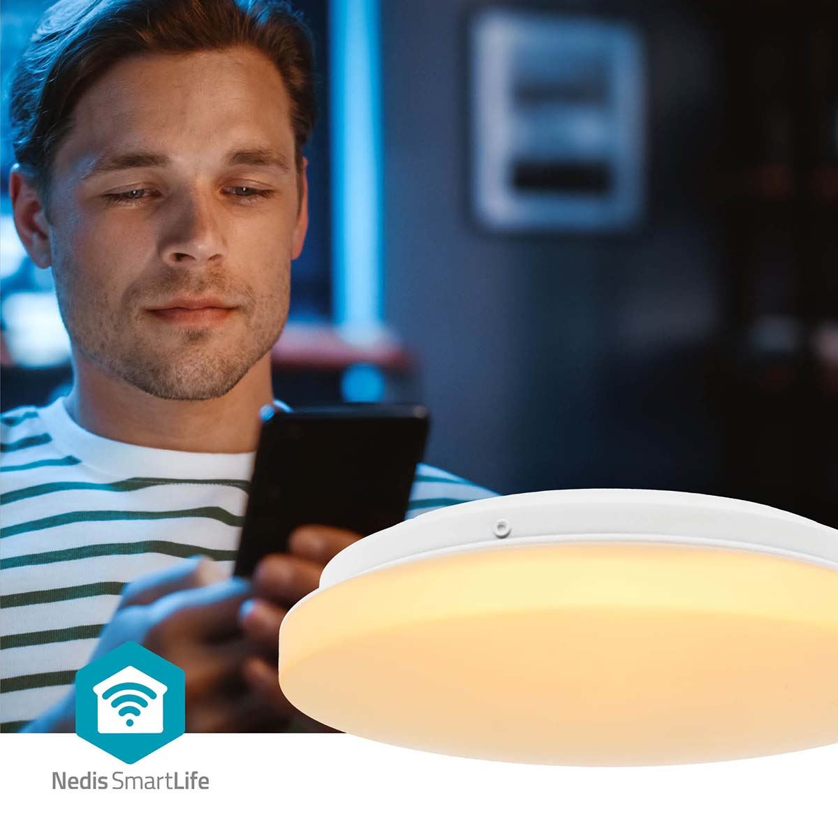 Nedis SmartLife Ceiling Light | Wi-Fi | RGB / Warm to Cool White | Round | Diameter: 260 mm | 1820 lm | 2700 - 6500 K | IP44 | Energy class: F | Android™ / IOS