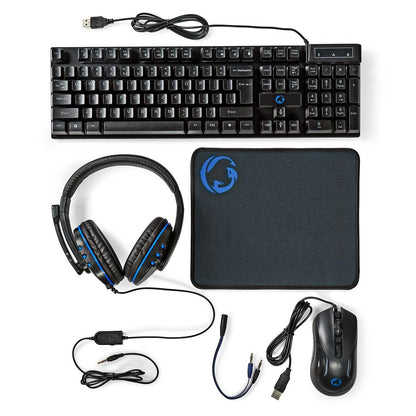 Nedis Gaming Combo Kit | 5-in-1 | Keyboard, Headset, Mouse and Mouse Pad | Black | QWERTY | US Layout