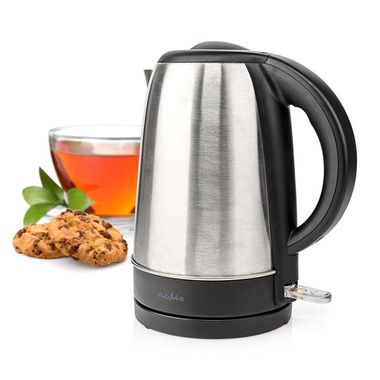 Nedis Electric Kettle | 1.7 l | Stainless Steel | Aluminium / Black | Rotatable 360 degrees | Concealed heating element | Strix® controller | Boil-dry protection