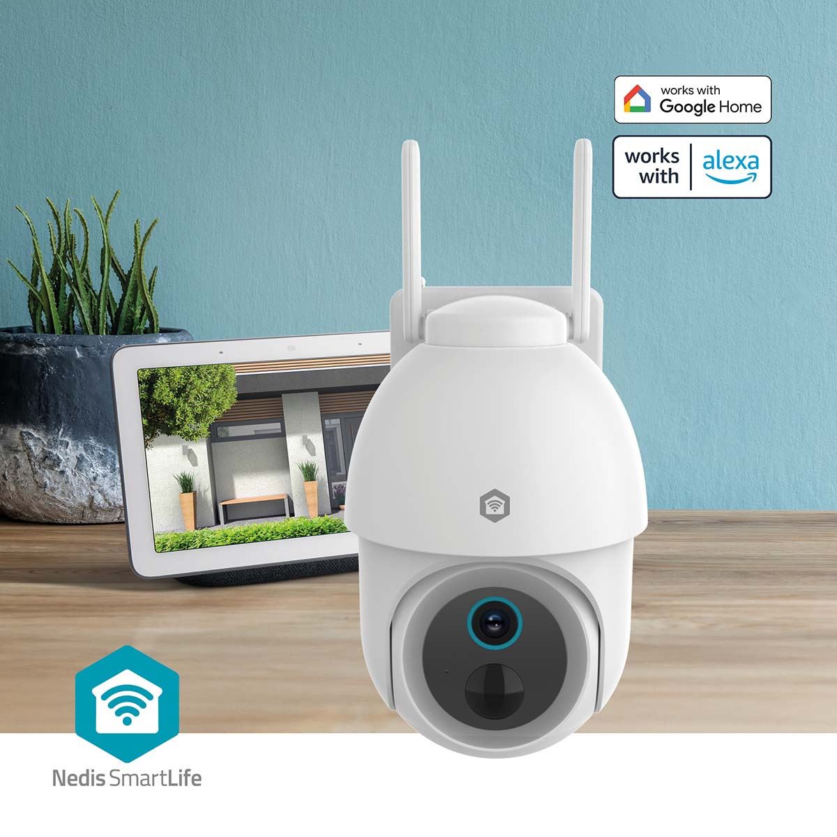 Nedis SmartLife Outdoor Camera | Spotlight | 3MP Full HD 1296p | Pan tilt | IP65 | Max. battery life: 3 Months | Cloud Storage (optional) / microSD (not included) | 5 V DC | With motion sensor | Night vision | White