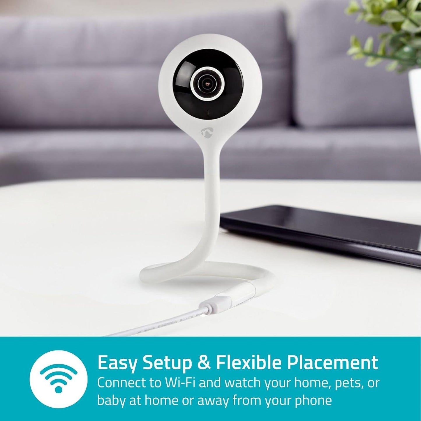 Nedis SmartLife Indoor Camera | Wi-Fi | Full HD 1080p | Cloud Storage (optional) / microSD (not included) | With motion sensor | Night vision | White