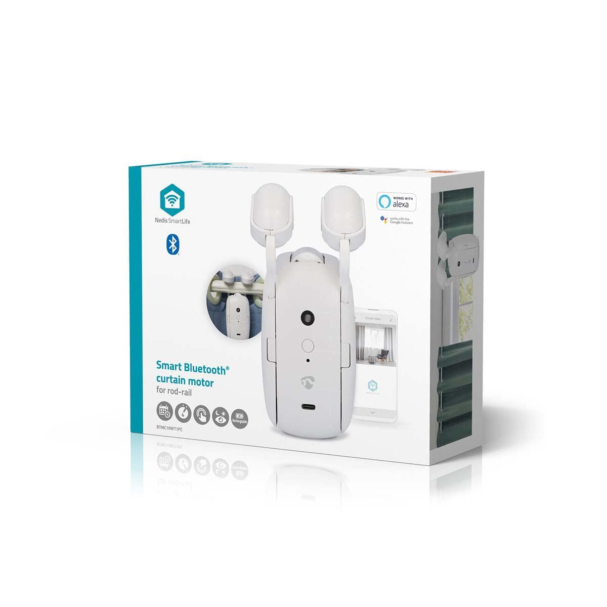 Nedis SmartLife Curtain Robot | Rod Rail | Curtains / Drapes | Battery Powered / USB Powered | 4000 mAh | Bluetooth® | White