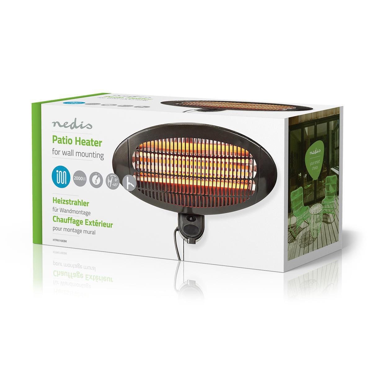 Nedis Patio Heater | 2000 W | 3 Heat Settings | Wall mountable | IP34 | Black