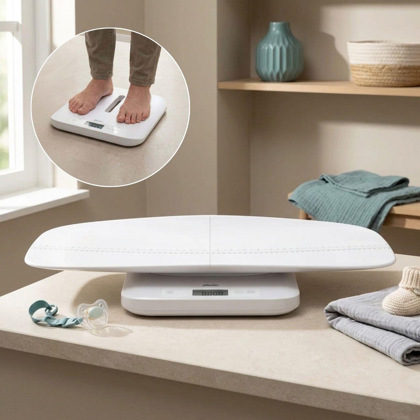Alecto BC70 Digital Baby Weighing Scales, Personal Scale and Pet Scale in one - Up to 150 kg with Removable Weighing Surface - White