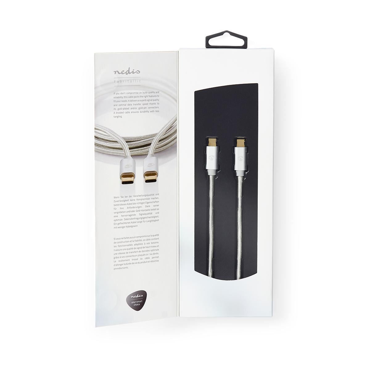 Nedis USB Cable | USB 3.2 Gen 2 | USB-C™ Male | USB-C™ Male | 100 W | 4K@60Hz | 10 Gbps | Gold Plated | 1.00 m | Round | Braided / Nylon | Aluminium | Cover Window Box
