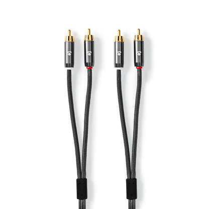 Nedis Stereo Audio Cable | 2x RCA Male | 2x RCA Male | Gold Plated | 1.00 m | Round | Grey / Gun Metal Grey | Cover Window Box