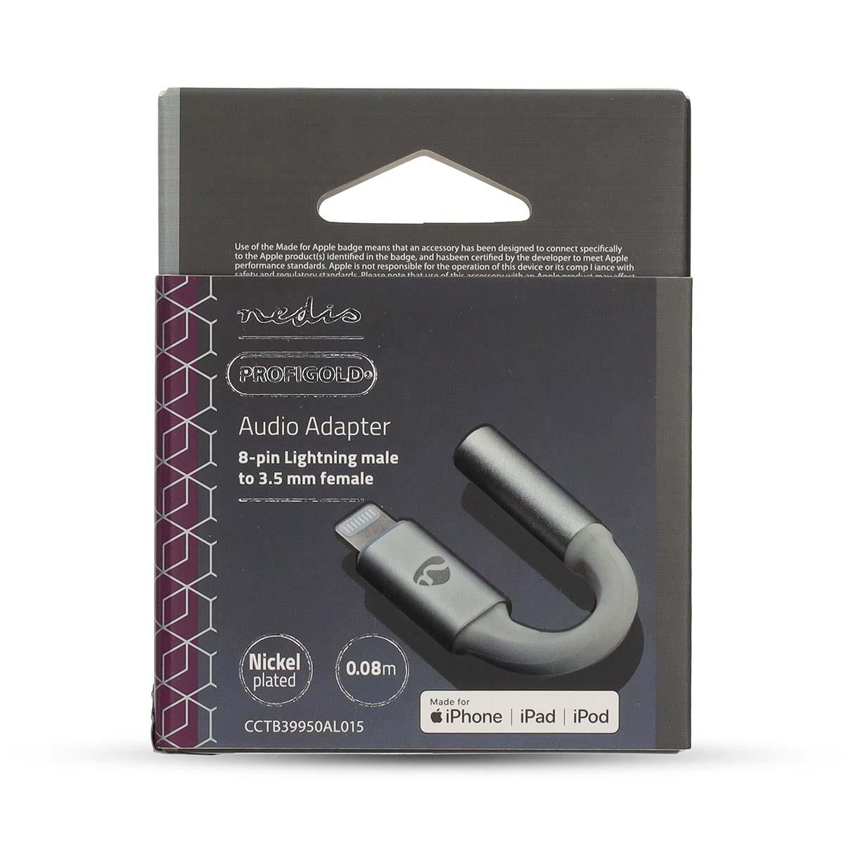 Nedis Lightning Adapter | Apple Lightning 8-Pin | 3.5 mm Female | Gold Plated | 0.15 m | Round | Aluminium