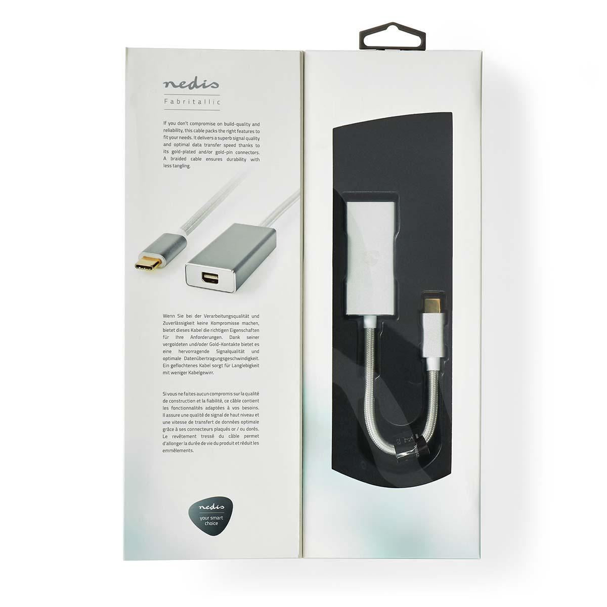 Nedis USB-C™ Adapter | USB 3.2 Gen 1 | USB-C™ Male | Mini DisplayPort Female | 0.20 m | Round | Gold Plated | Braided / Nylon | Silver | Cover Window Box