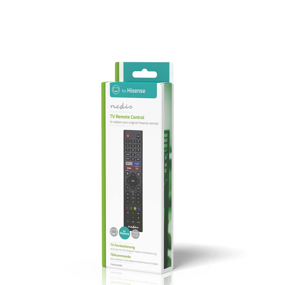 Nedis Replacement Remote Control | Suitable for: Hi-Sense | Preprogrammed | 1 Device | Amazon Prime / Disney + Button / Netflix Button / Rakuten TV Button | Infrared | Black | HS01994