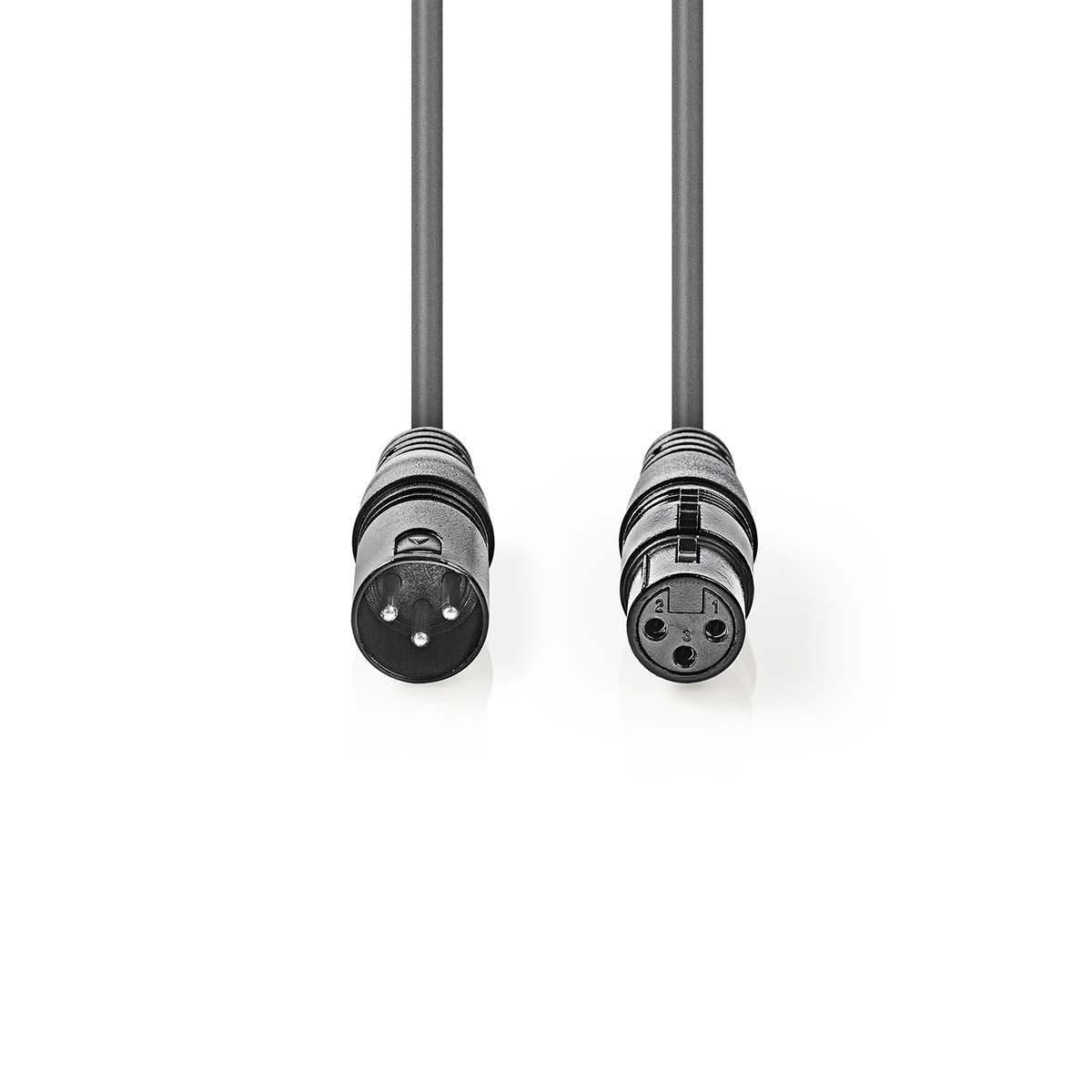 Nedis Balanced Audio Cable | XLR 3-Pin Male | XLR 3-Pin Female | Nickel Plated | 1.50 m | Round | PVC | Dark Grey | Carton Sleeve