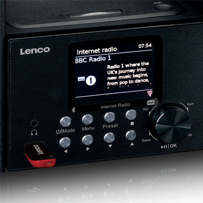 Lenco MC-250BK | Micro Music System | Internet | DAB+ Radio | Bluetooth® Speakers | CD / MP3 | Black