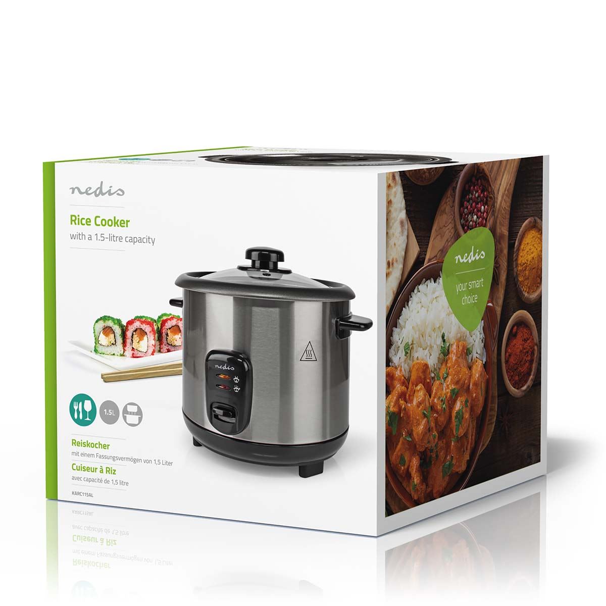 Nedis Rice Cooker | 1.5 l | 500 W | Non stick coating | Removable bowl | Auto shut-off