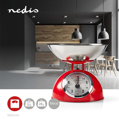 Nedis Kitchen Scales | Analog | Stainless Steel | Removable Bowl | Red
