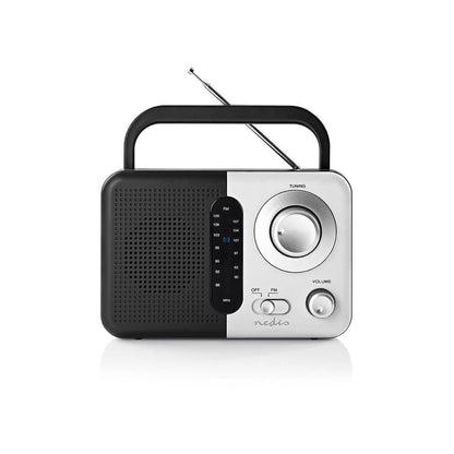 Nedis FM Radio | Portable Design | FM | Battery Powered / Mains Powered | Analogue | 2.4 W | Black White Screen | Headphone output | Carrying handle | Black / White