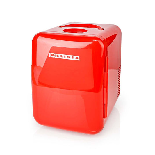 MELISSA Portable Mini Fridge | Mains or 12v Aux | 6 cans / 4 l capacity | 100-240 V / 12 V  Vehicle| Heating / Cooling function | Carrying handle | Red