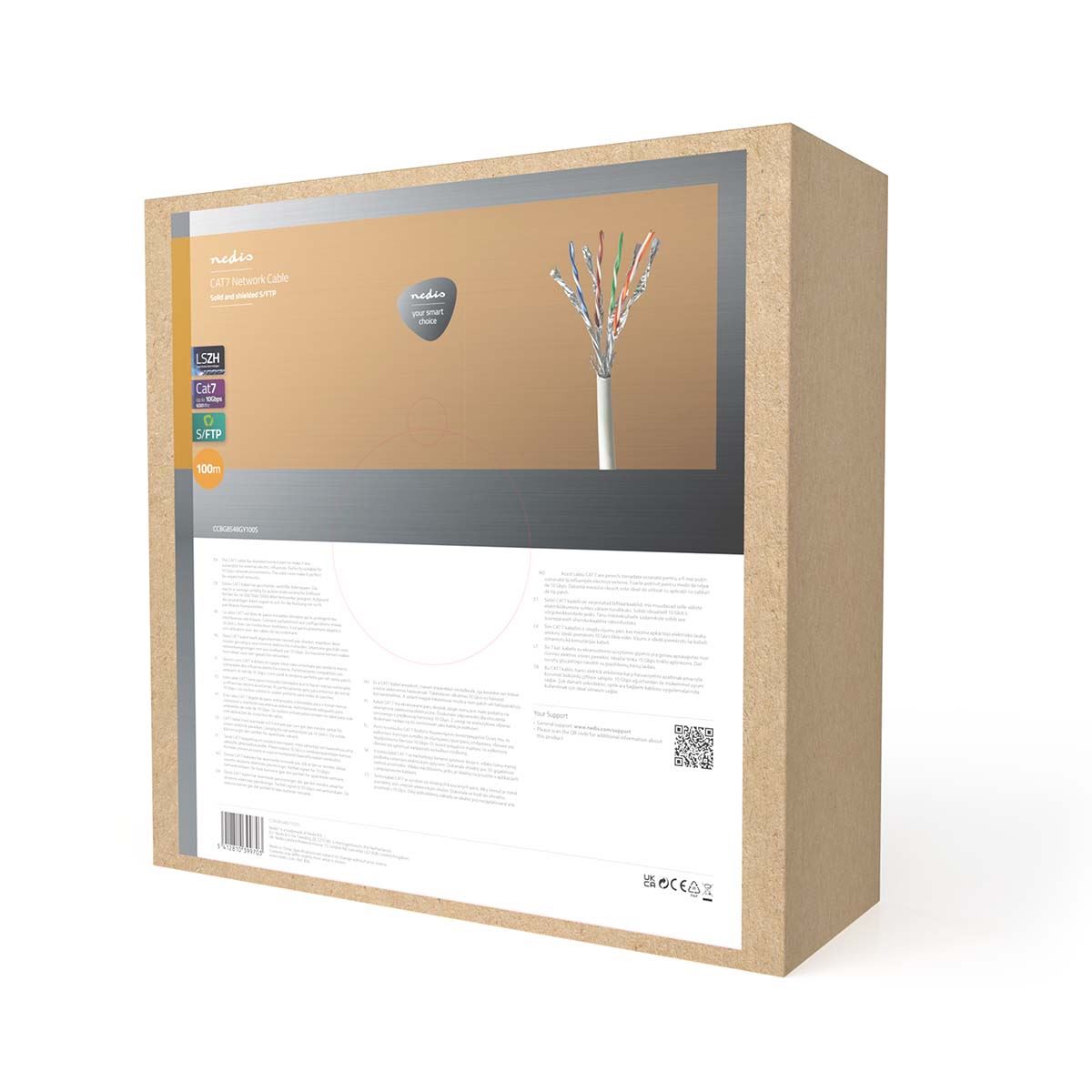 Nedis CCBG8548GY100S | Network Cable Roll | CAT7 | Solid | S/FTP | Copper | 100.0 m | Indoor | Round | LSZH | Grey | Gift Box