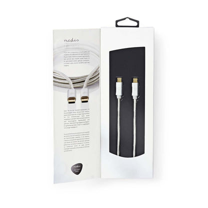 Nedis USB Cable | USB 3.2 Gen 1 | USB-C™ Male | USB-C™ Male | 60 W | 4K@60Hz | 5 Gbps | Gold Plated | 2.00 m | Round | Braided / Nylon | Aluminium | Cover Window Box