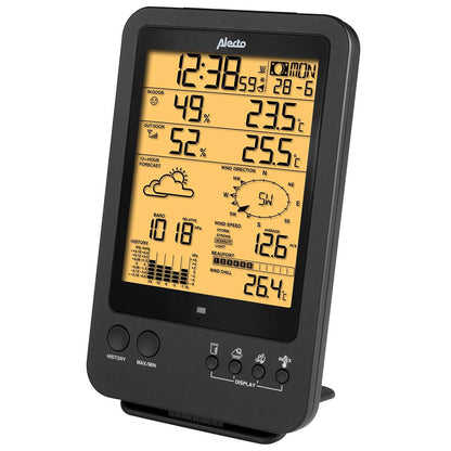 Alecto Weather Station | Indoor and Outdoor Temperature, Forcast, Wind, Humidity, Rain & More | Outside Wireless sensor | Black