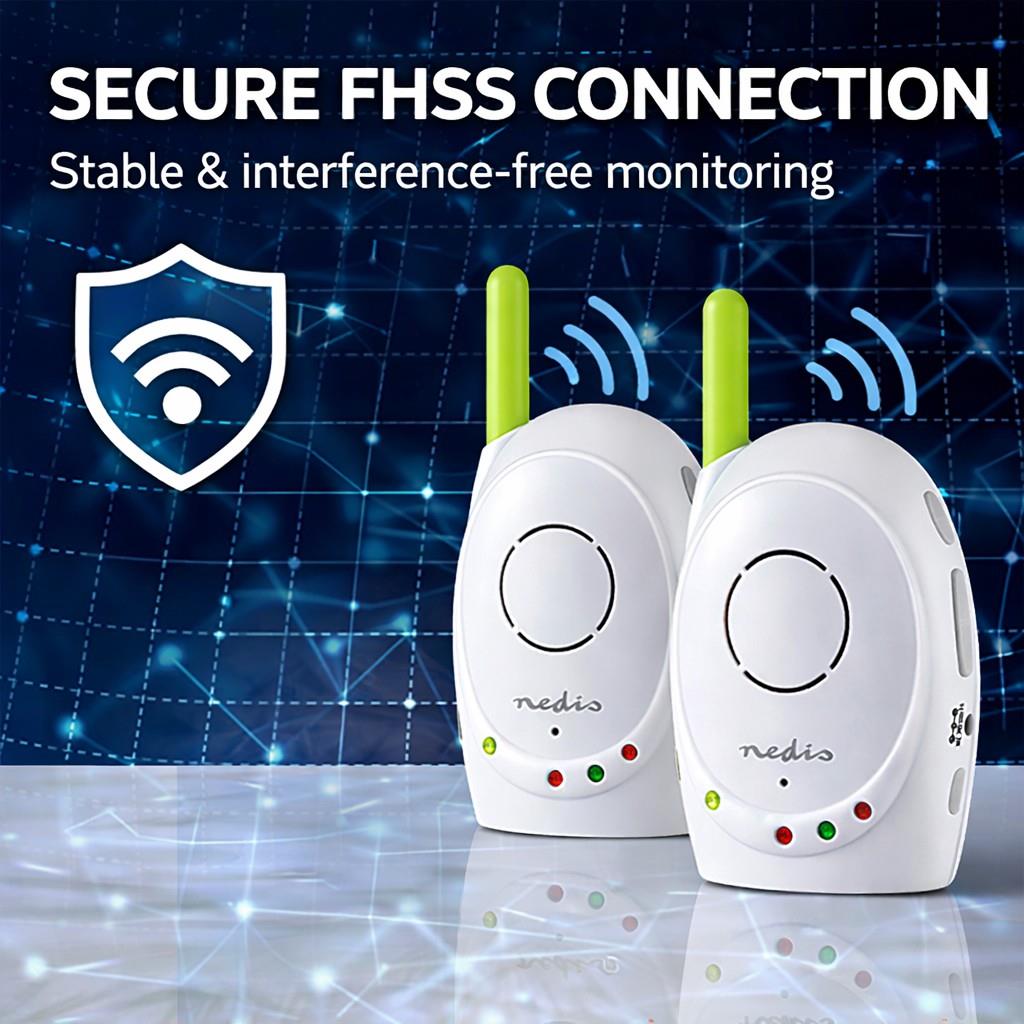 Nedis Baby Monitor | FHSS (Frequency-Hopping Spread Spectrum) | With talk back function | Range: 300 m | Battery Powered / Mains Powered | Green / White