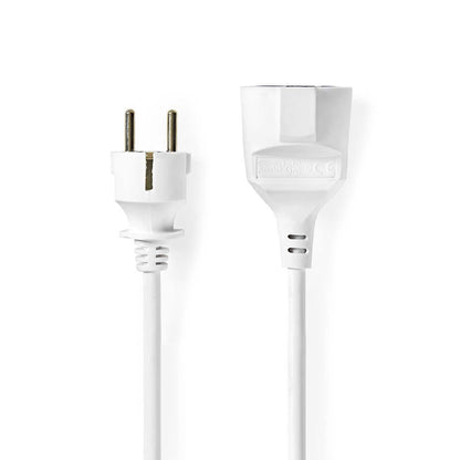 Nedis Power Extension Cable | Plug with earth contact male | Plug with earth contact female | Straight | Straight | Nickel Plated | 3.00 m | Round | White | Shrink Pack