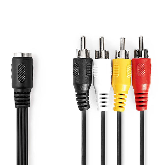 Nedis DIN Audio Cable | DIN 5-Pin Female | 4x RCA Male | Nickel Plated | 0.20 m | Round | PVC | Black | Label