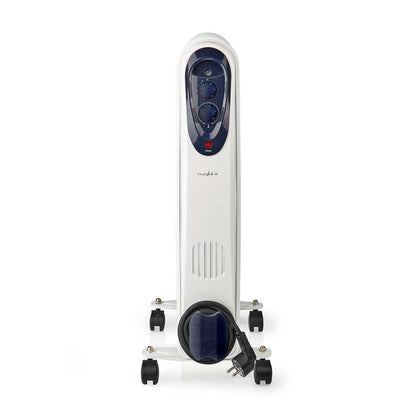 Nedis Mobile Oil Radiator | 800 / 1200 / 2000 W | 9 Fins | Adjustable thermostat | 3 Heat Settings | Fall over protection | White
