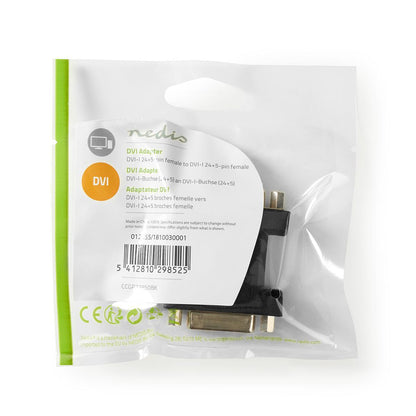 Nedis DVI Adapter | DVI-I 24+5-Pin Female | DVI-I 24+5-Pin Female | Nickel Plated | Straight | PVC | Black | Polybag