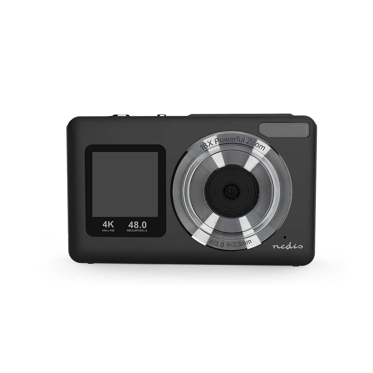 Nedis PCAM2530BK | Digital Photo Camera | Dual Screen | 48 MPixel | 4K@30fps | 5 MPixel CMOS | Black