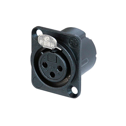 Neutrik 3 pole female receptacle, solder cups, black metal housing, silver contacts