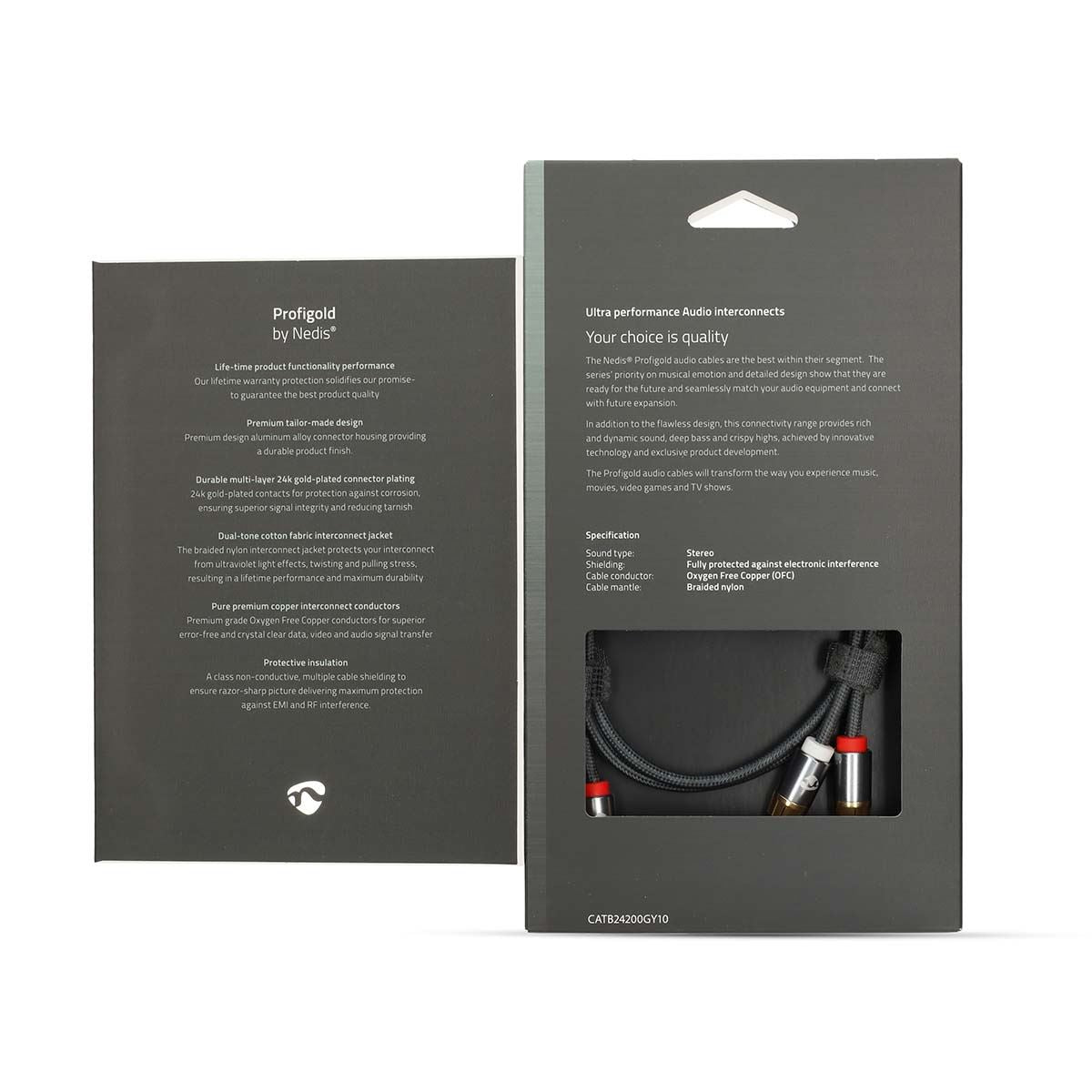 Nedis Stereo Audio Cable | 2x RCA Male | 2x RCA Male | Gold Plated | 1.00 m | Round | Grey / Gun Metal Grey | Cover Window Box