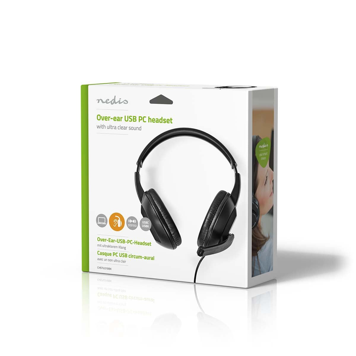Nedis PC Headset | Over-Ear | Stereo | USB Type-A / USB Type-C™ | Fold-Away Microphone | Black