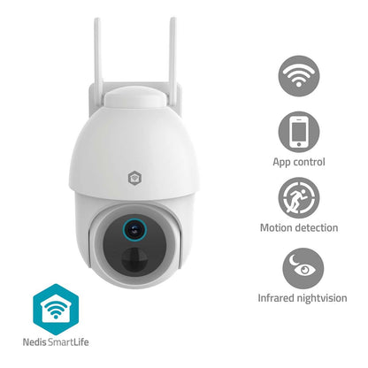 Nedis SmartLife Outdoor Camera | Spotlight | 3MP Full HD 1296p | Pan tilt | IP65 | Max. battery life: 3 Months | Cloud Storage (optional) / microSD (not included) | 5 V DC | With motion sensor | Night vision | White