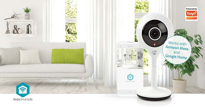 Nedis SmartLife Indoor Camera | Wi-Fi | Full HD 1080p | Cloud Storage (optional) / microSD (not included) | With motion sensor | Night vision | White