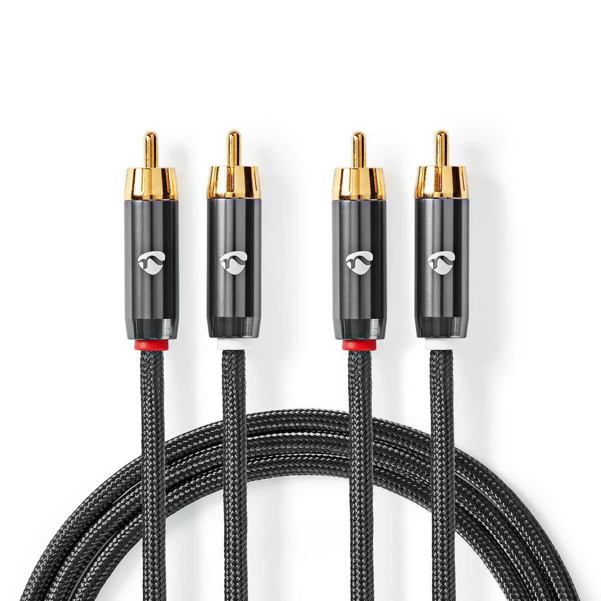Nedis CATB24200GY50 | Stereo Audio Cable | 2x RCA Male | 2x RCA Male | Gold Plated | 5.00 m | Round | Grey / Gun Metal Grey | Cover Window Box
