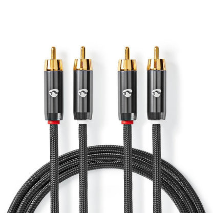 Nedis CATB24200GY50 | Stereo Audio Cable | 2x RCA Male | 2x RCA Male | Gold Plated | 5.00 m | Round | Grey / Gun Metal Grey | Cover Window Box