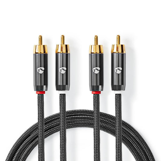 Nedis CATB24200GY50 | Stereo Audio Cable | 2x RCA Male | 2x RCA Male | Gold Plated | 5.00 m | Round | Grey / Gun Metal Grey | Cover Window Box