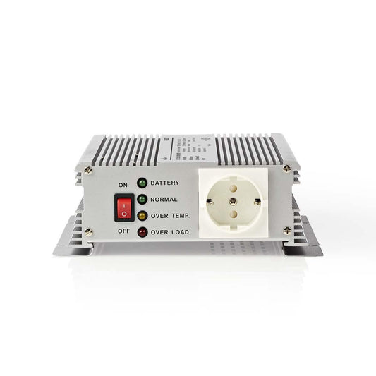 Nedis Power Inverter Modified Sine Wave | Input voltage: 12 V DC | Device power output connection(s): Type F (CEE 7/3) | 230 V AC 50 Hz | 600 W | Peak power output: 1500 W | Battery Clamps | Silver