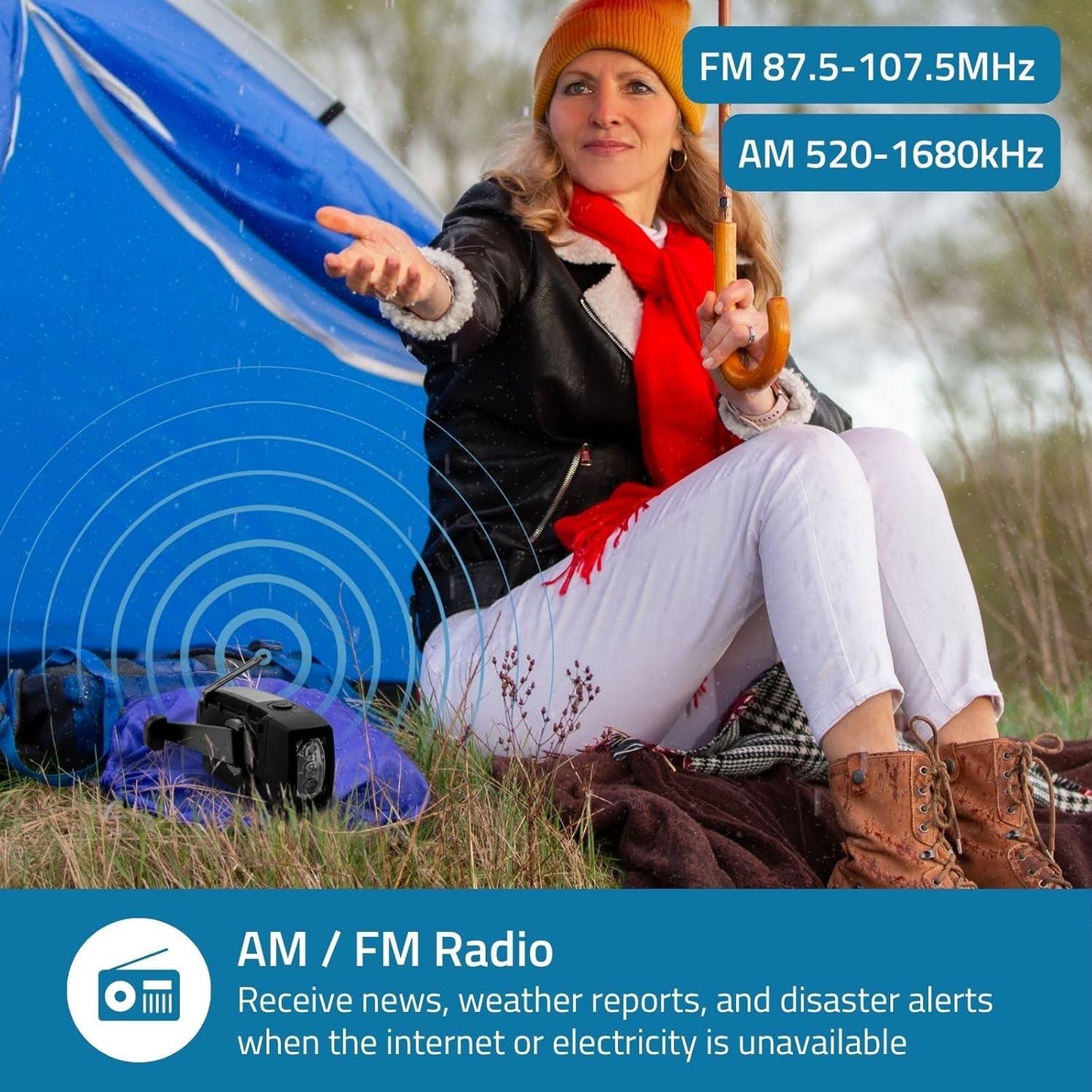 Nedis Emergency Radio | Table Design | AM / FM | Powerbank function | Battery Powered / Hand Crank / USB Powered | Black