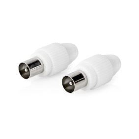 Nedis CSGB40903WT | IEC (Coax) Connector | Straight | Male | Nickel Plated | 75 Ohm | Screw | Cable input diameter: 7.0 mm | Metal / PVC | White | 2 pcs | Box