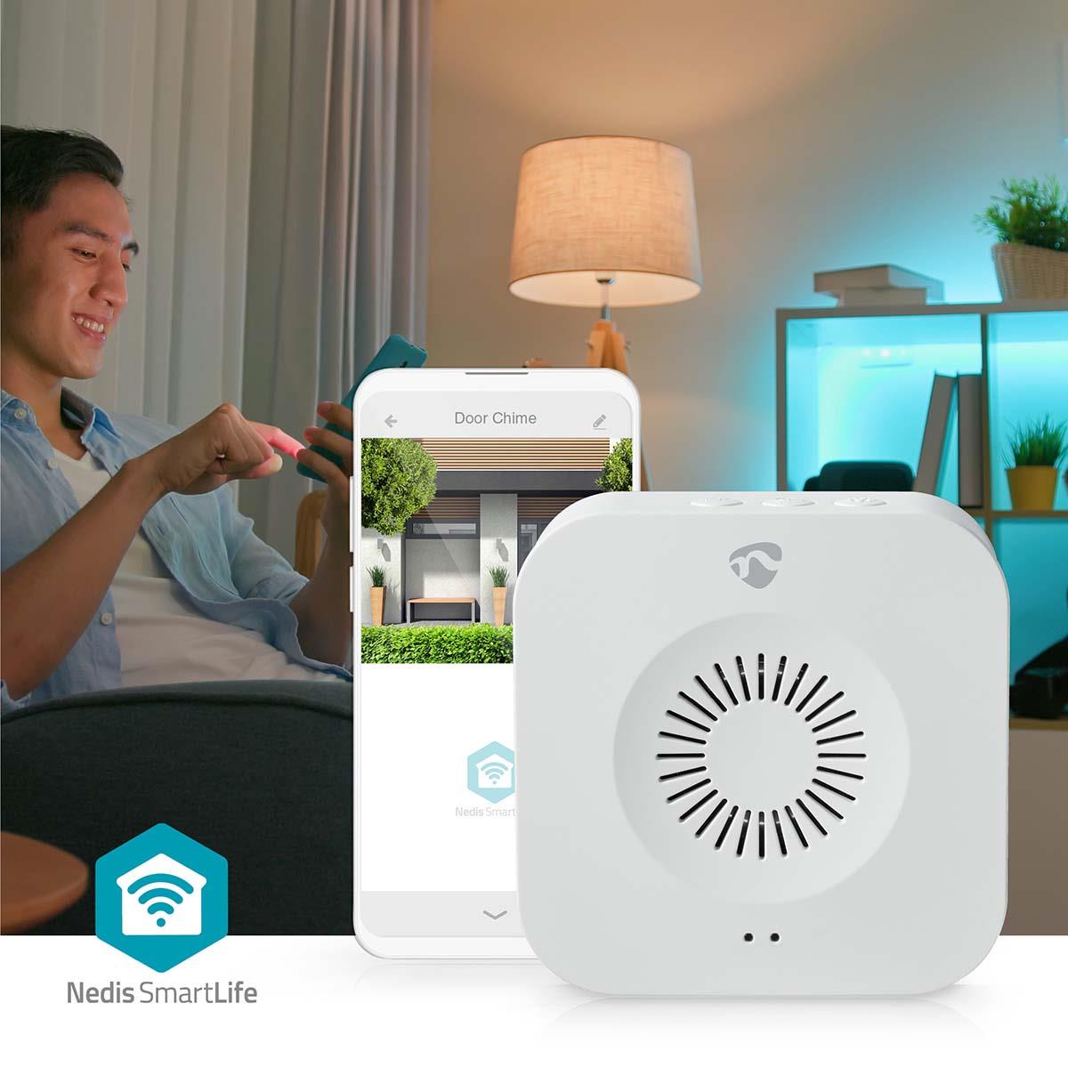 Nedis SmartLife Chime | 433 MHz | Accessory for: WIFICDP10GY / WIFICDP30WT / WIFICDP40CWT | Battery Powered / USB Powered | 4 Sounds | 4.5 V DC / 5 V DC | Adjustable volume | White