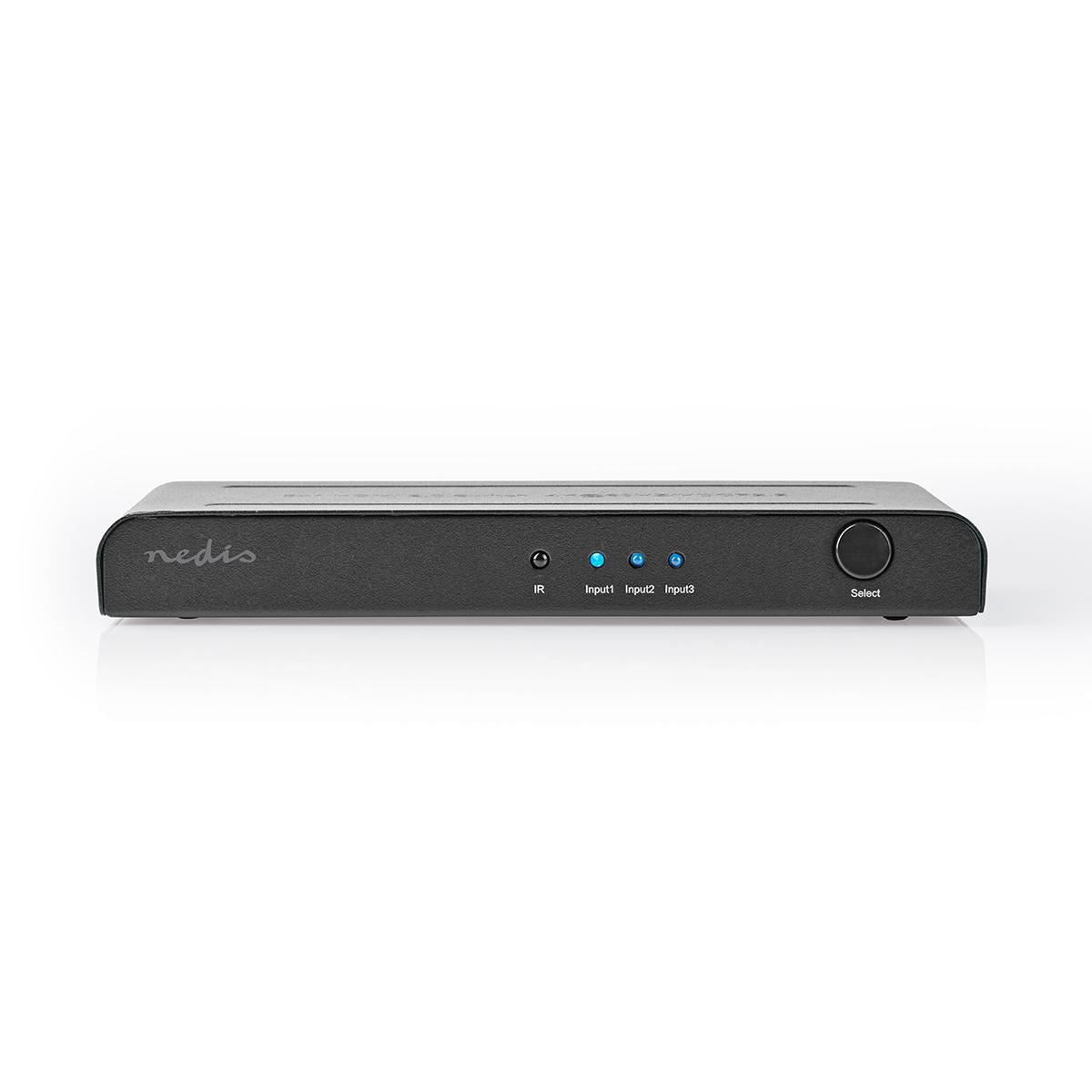 Nedis HDMI™ Switch | 3 port(s) | 3x HDMI™ Input | 1x HDMI™ Output | 4K@60Hz | 18 Gbps | Remote controlled | Metal | Anthracite