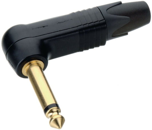 Neutrik 2 pole 1/4" professional right-angle phone plug, gold contacts, black shell