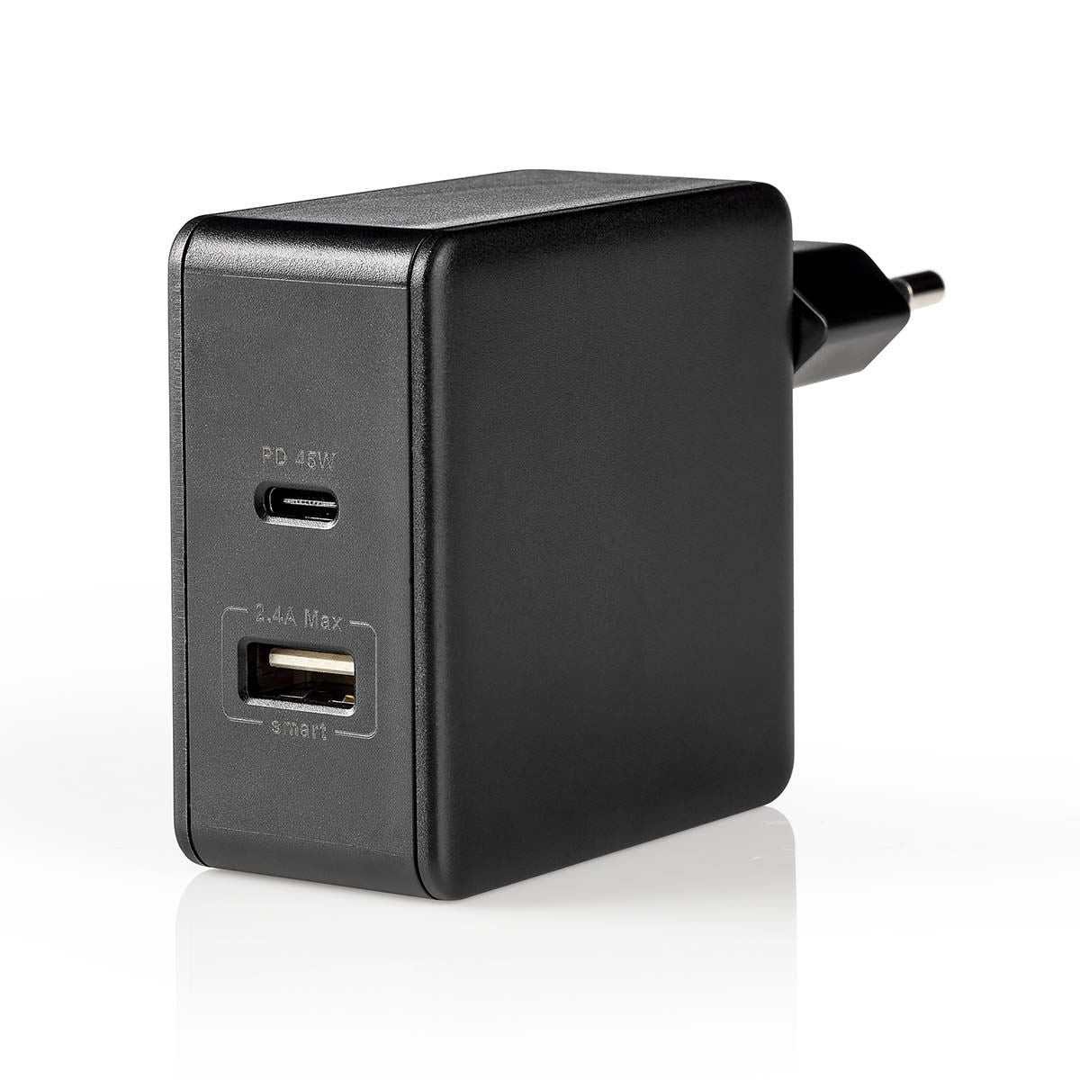Nedis Wall Charger | 57 W | Quick charge feature | 2.25 / 2.4 / 3.0 A | Number of outputs: 2 | USB-A / USB-C™ | No Cable Included | Automatic Voltage Selection | Black