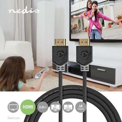 Nedis Ultra High Speed HDMI™ Cable | HDMI™ Connector | HDMI™ Connector | 8K@60Hz | 48 Gbps | 2.00 m | Round | 6.5 mm | Anthracite | Box