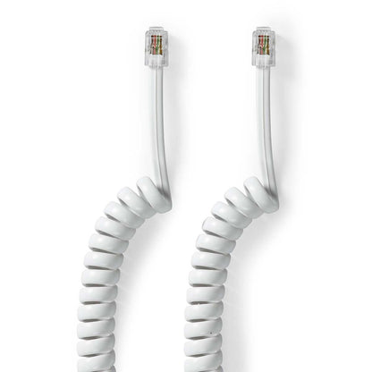 Nedis Telecom Cable | RJ10 Male | RJ10 Male | 2.00 m | Cable design: Coiled | Cable type: RJ10 | White | Box