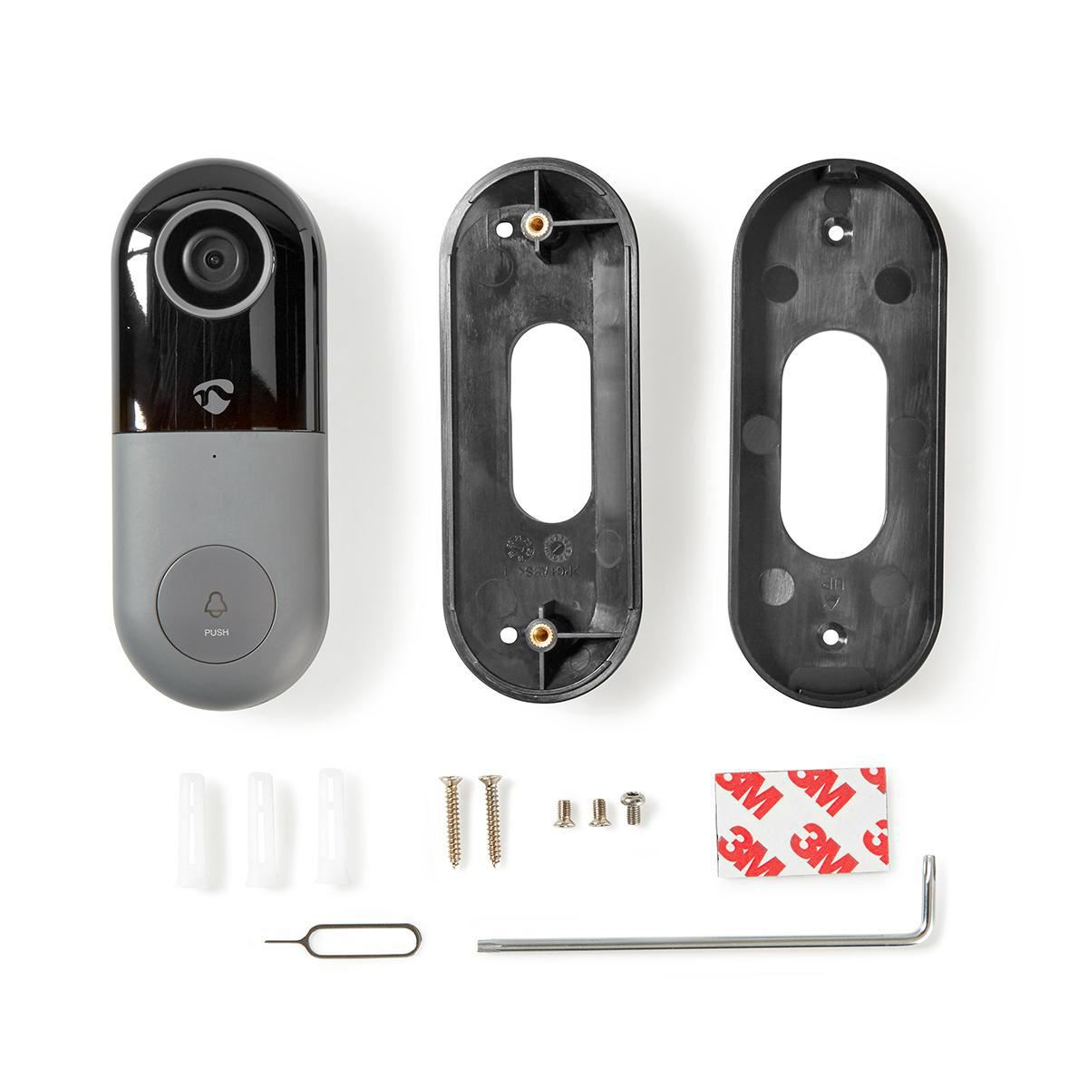 Nedis SmartLife Video Doorbell | Wi-Fi | Transformer | Full HD 1080p | Cloud Storage (optional) / microSD (not included) | IP54 | With motion sensor | Night vision | Black / Grey