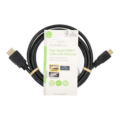 Nedis High Speed HDMI™ Cable with Ethernet | HDMI™ Connector | HDMI™ Mini Connector | 4K@30Hz | 10.2 Gbps | 1.50 m | Round | PVC | Black | Label