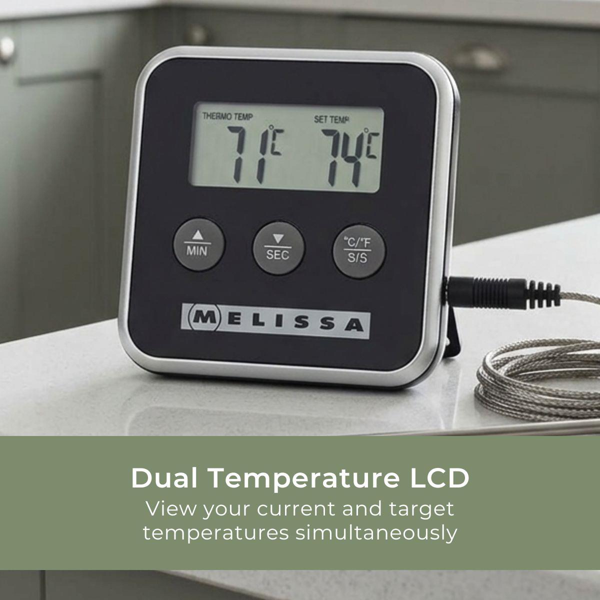 MELISSA Meat Thermometer | Alarm / Timer | LCD Display | 0 - 250 °C | Black / Silver