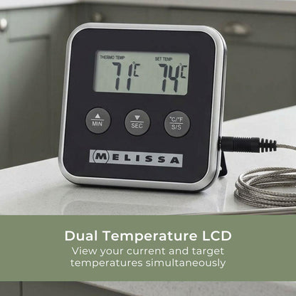 MELISSA Meat Thermometer | Alarm / Timer | LCD Display | 0 - 250 °C | Black / Silver